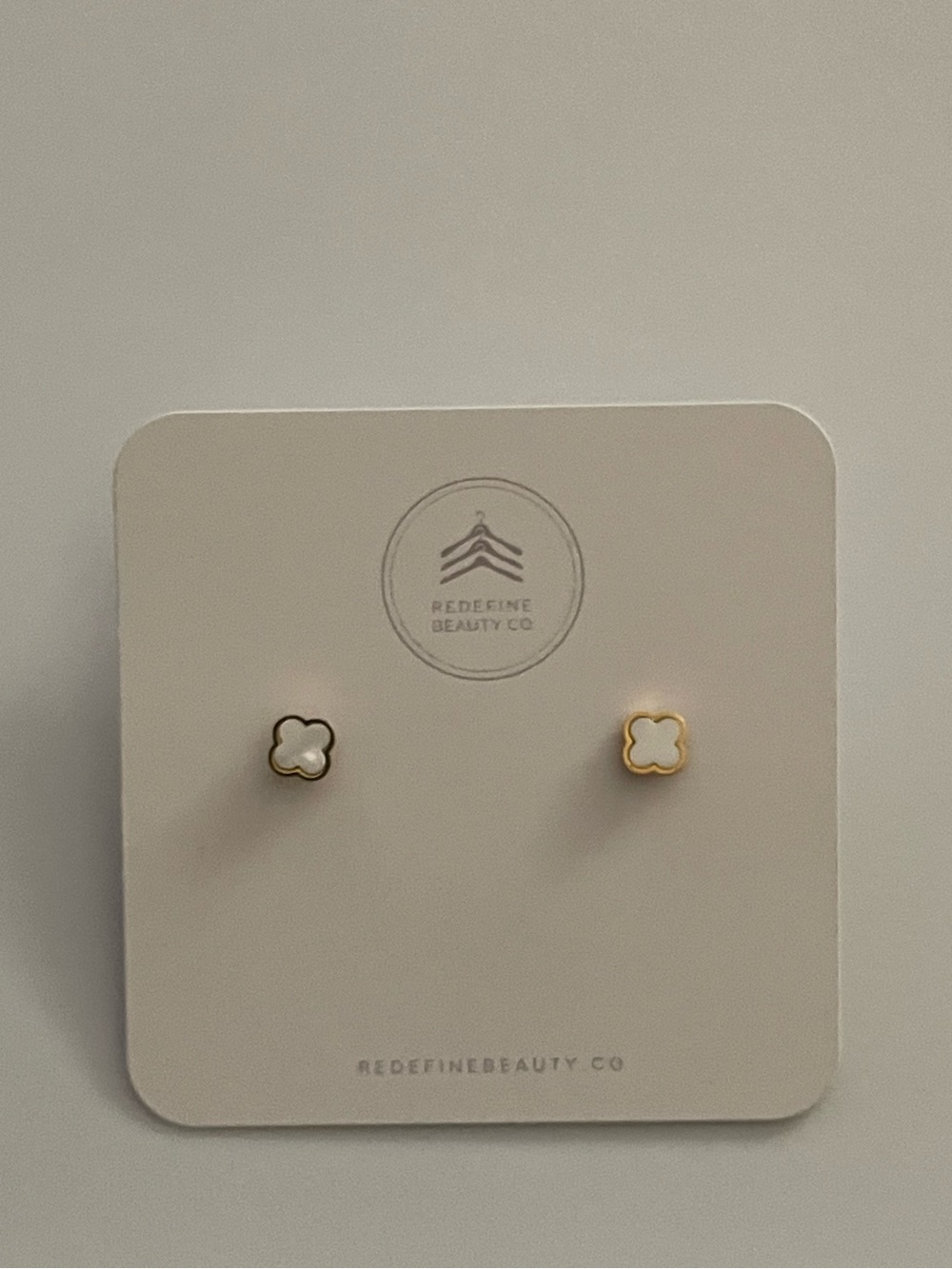 Gold & White Clover Stud Earrings
